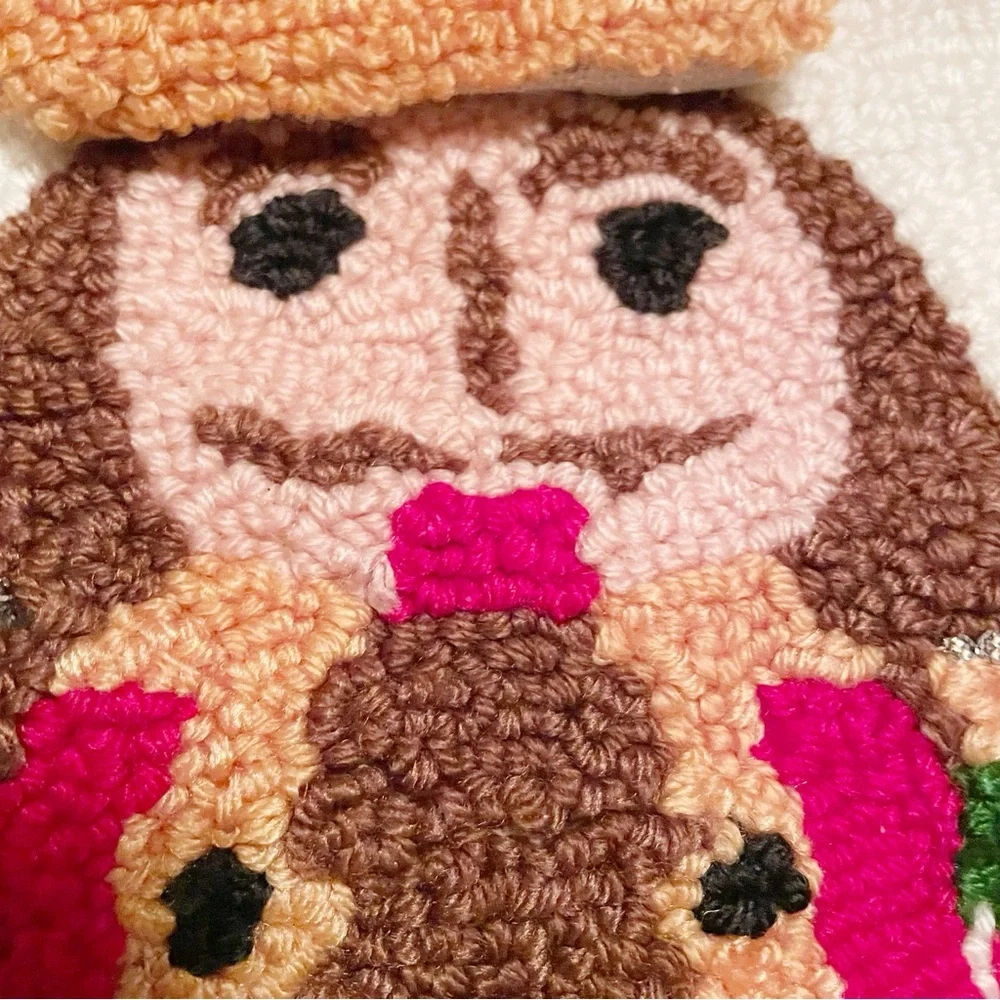 Pier 1 Imports Nutcracker Christmas Holiday Stocking Hooked Rug Yarn 3D Hat 19